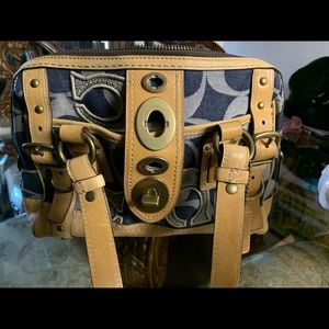 Coach Legacy Lily Satchel in denim and tan.